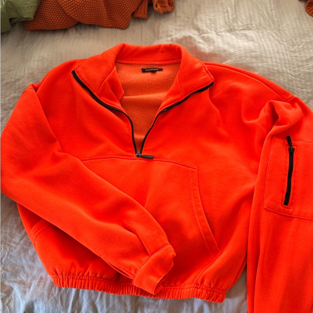 Women's Orange Half-Zip Cropped Sweater